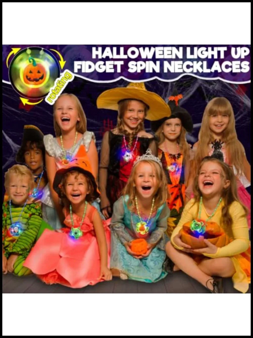 15 Pack Halloween Spin LED Necklaces Party Favors Kids Toys Light Up Glow in